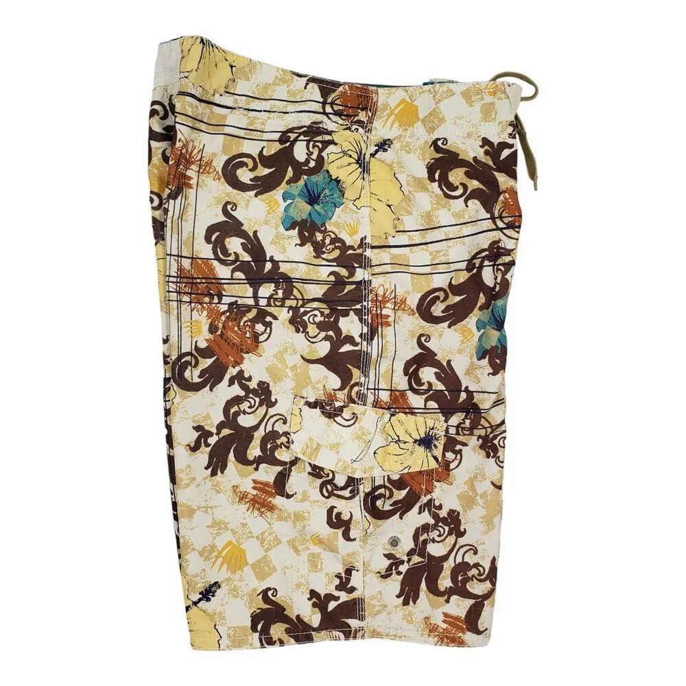 Aeropostale Aero Surf Board Shorts Swim Trunks Tropical Hawaiian Tan Mens Size M